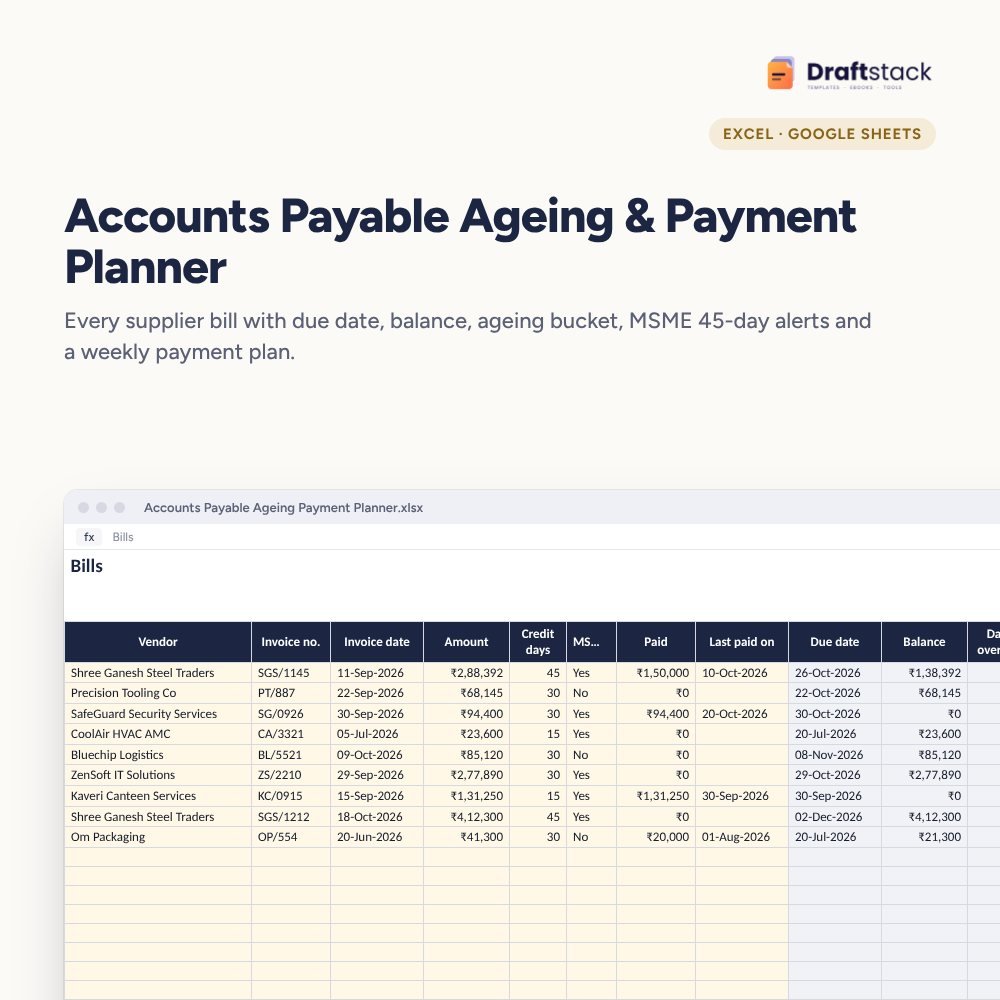 Accounts Payable Ageing & Payment Planner (Excel) – Excel template preview