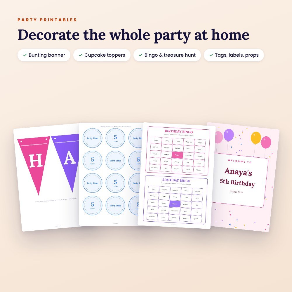 Birthday Party Kit: 6 E-Invites + Printable Decorations & Games – preview 2