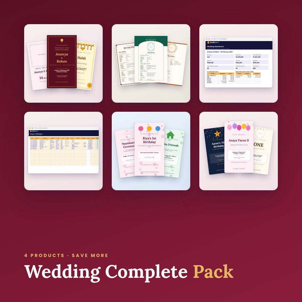 Wedding Complete Pack: Biodata, E-Invites, Planner & Shagun Register – bundle preview