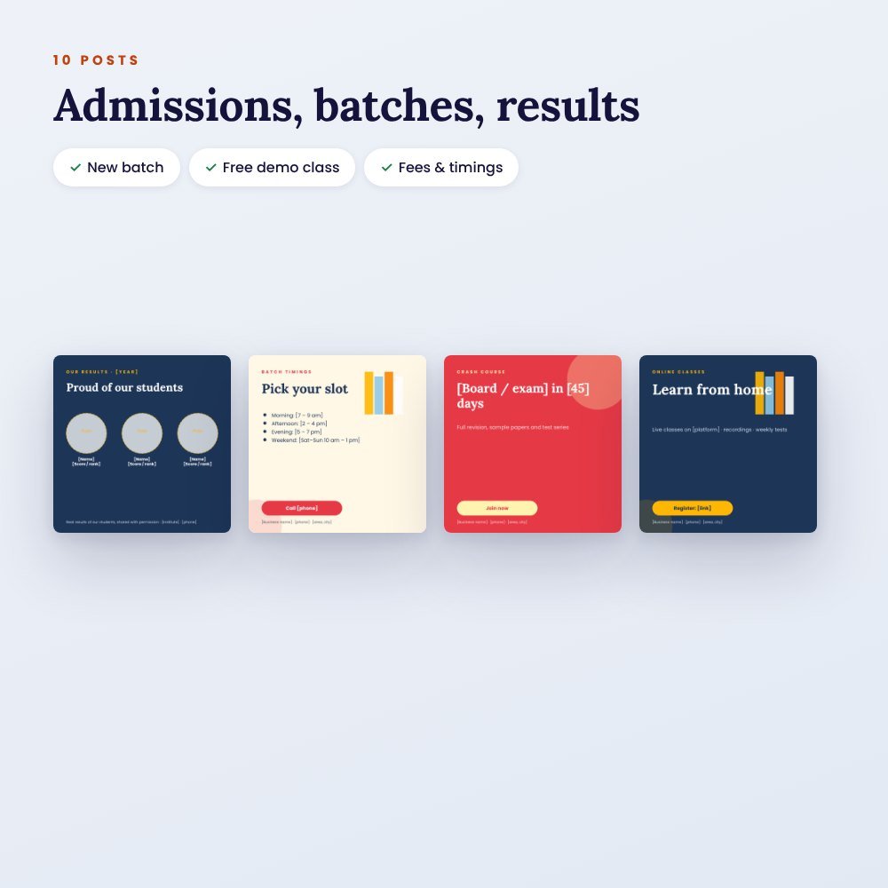 Coaching Admission Posters Pack (Canva): 10 Posts for Admissions, Batches & Results – preview 2