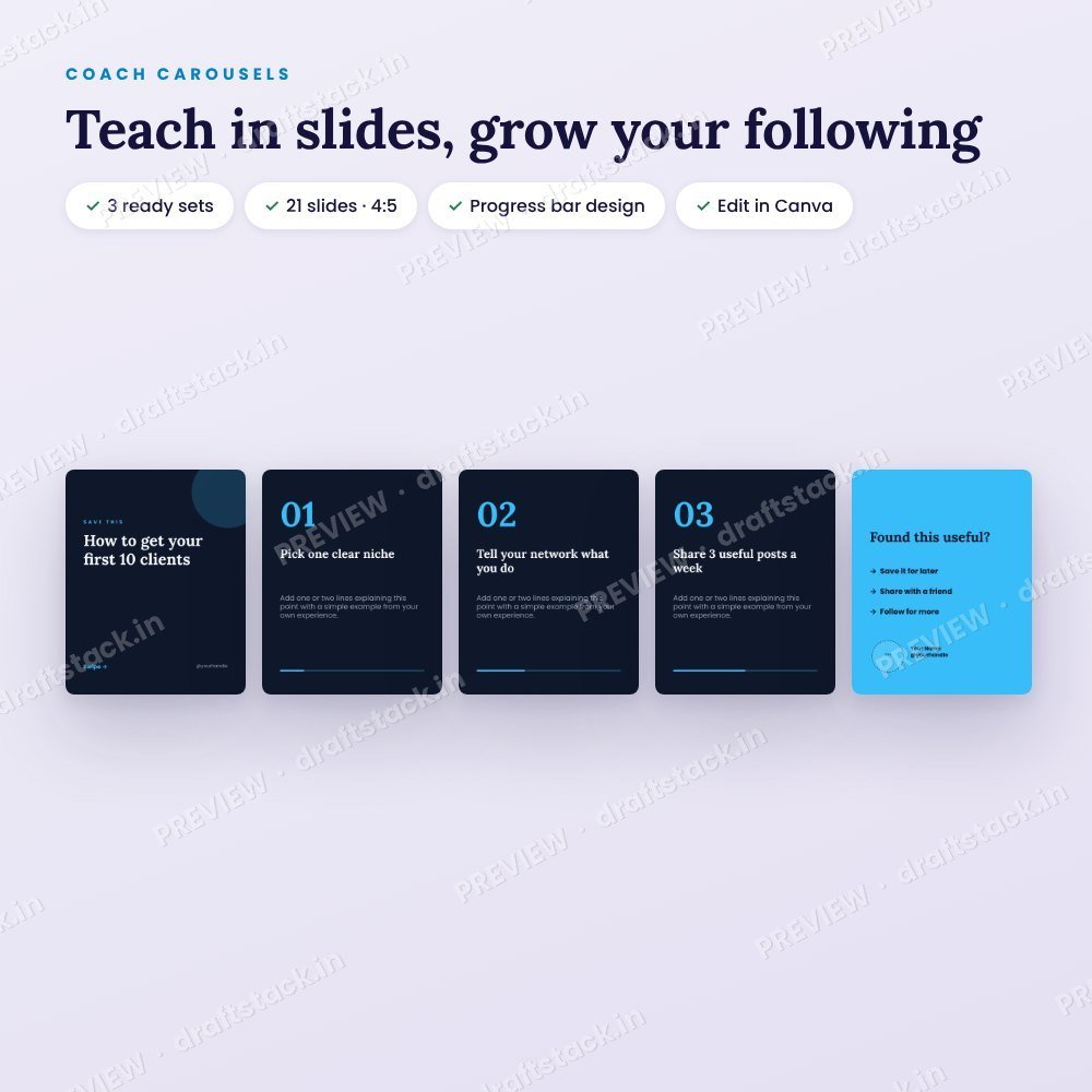 Instagram & LinkedIn Carousel Templates for Coaches (21 Slides) – preview 2