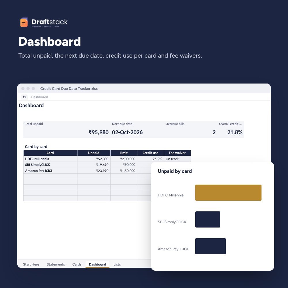 Credit Card Bill & Due Date Tracker (Excel) – preview 2