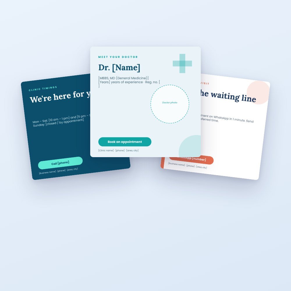 Clinic & Doctor Social Media Pack (Canva): 13 Posts for Timings, Notices & Health Days – Canva template preview