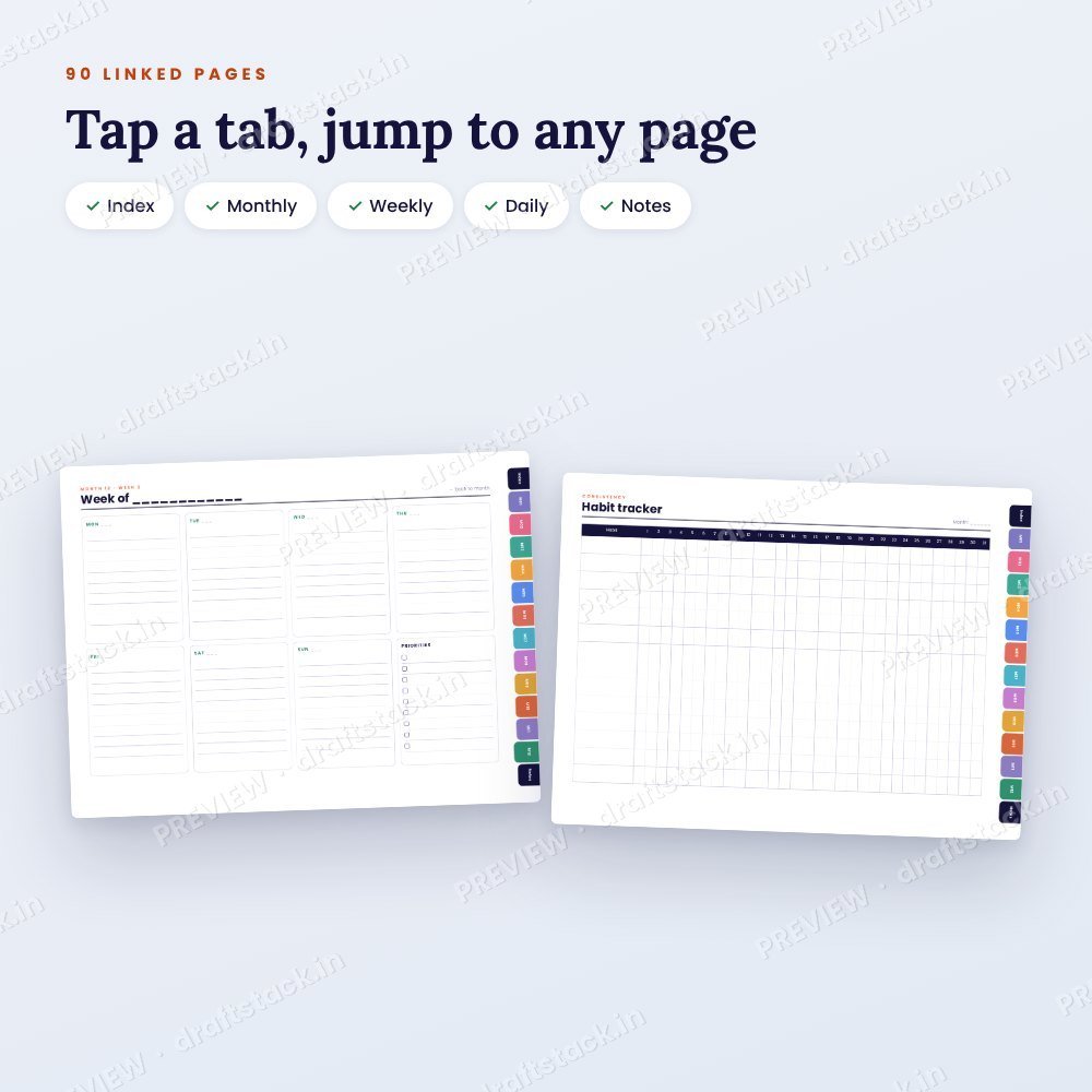 Undated Digital Planner for GoodNotes & Notability (Hyperlinked) – preview 3