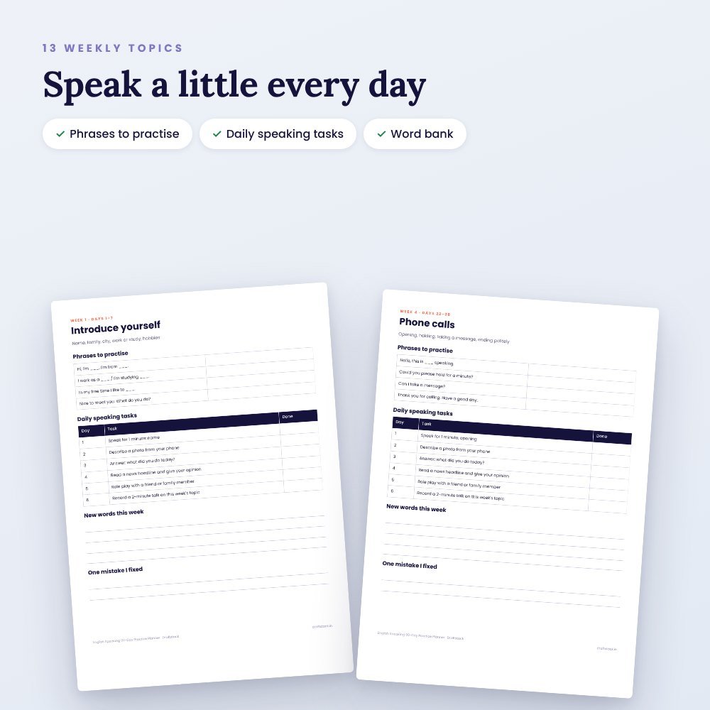 English Speaking 90-Day Practice Planner (Printable): 15 Minutes a Day – preview 2