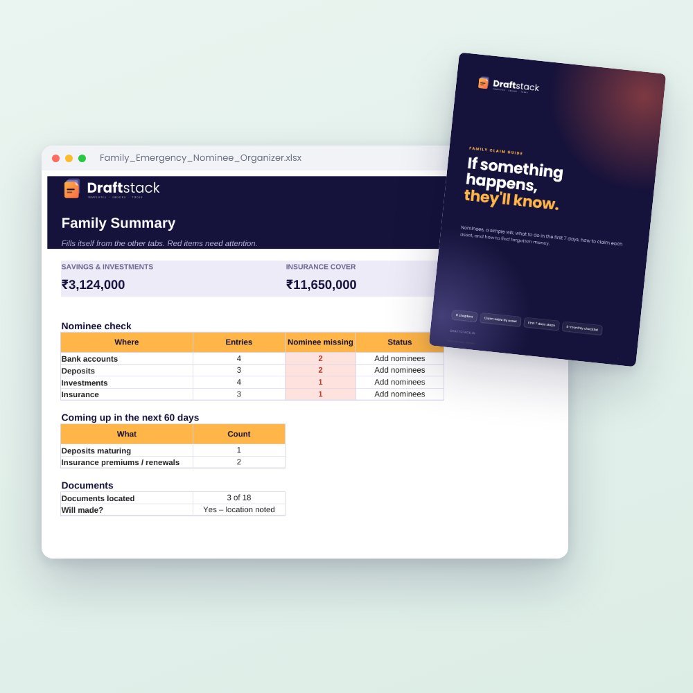 Family Emergency & Nominee Organizer (Excel + Claim Guide) – digital download preview