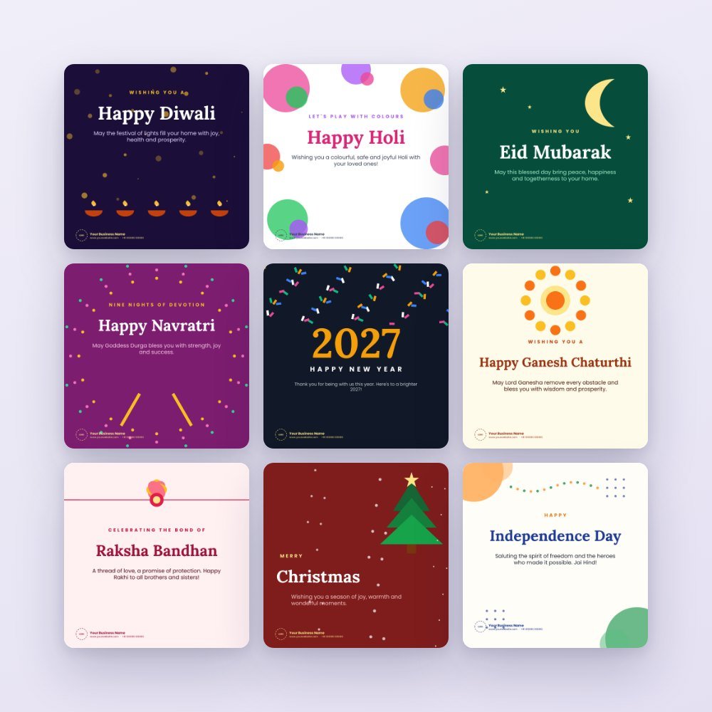 Festival Greeting Post Pack (15 Designs) – Canva template preview