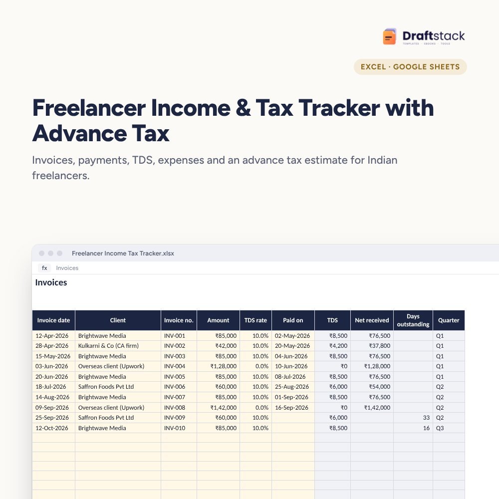 Freelancer Income & Tax Tracker with Advance Tax (Excel) – Excel template preview