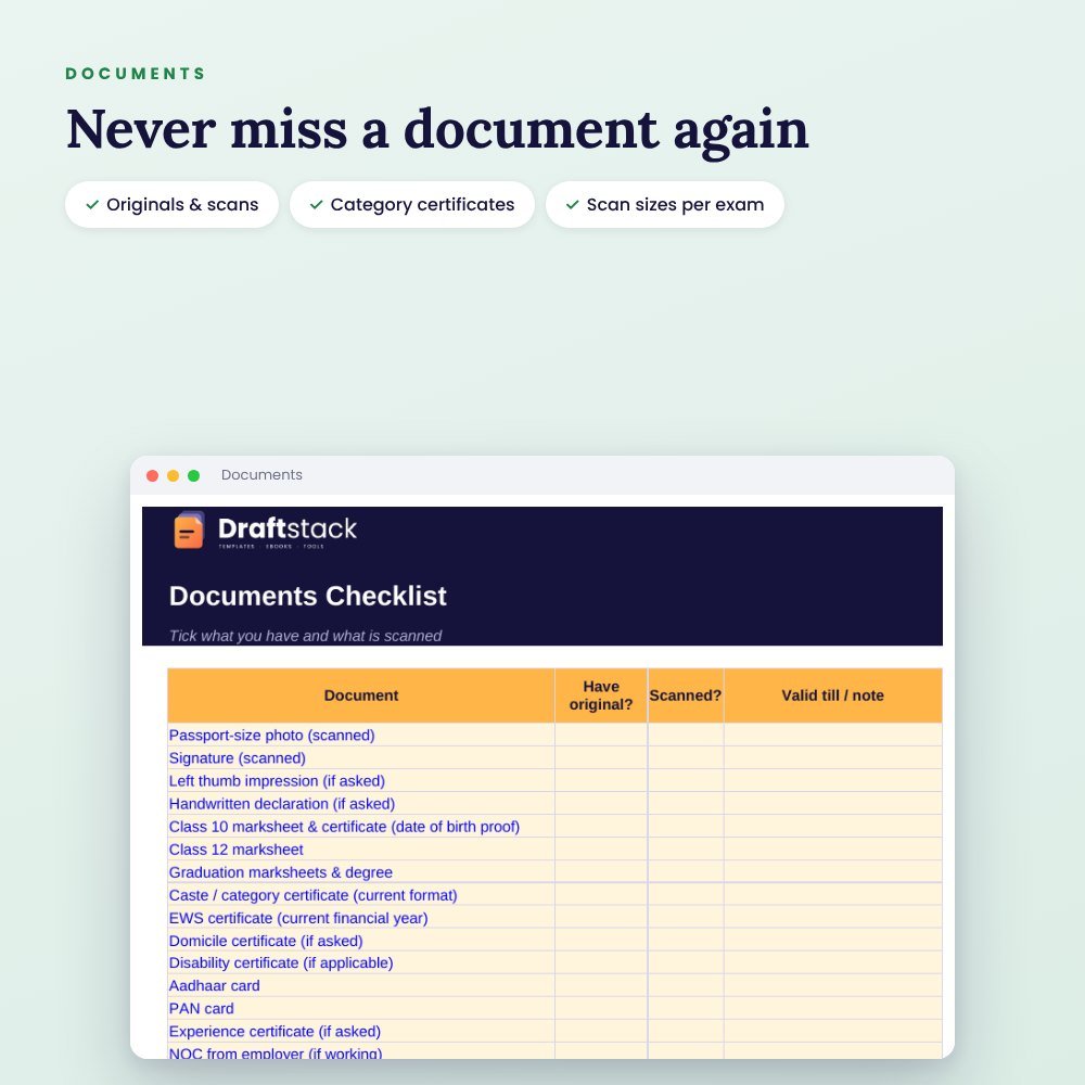 Govt Job Application Kit: Form Tracker (Excel) + Documents Guide – preview 2