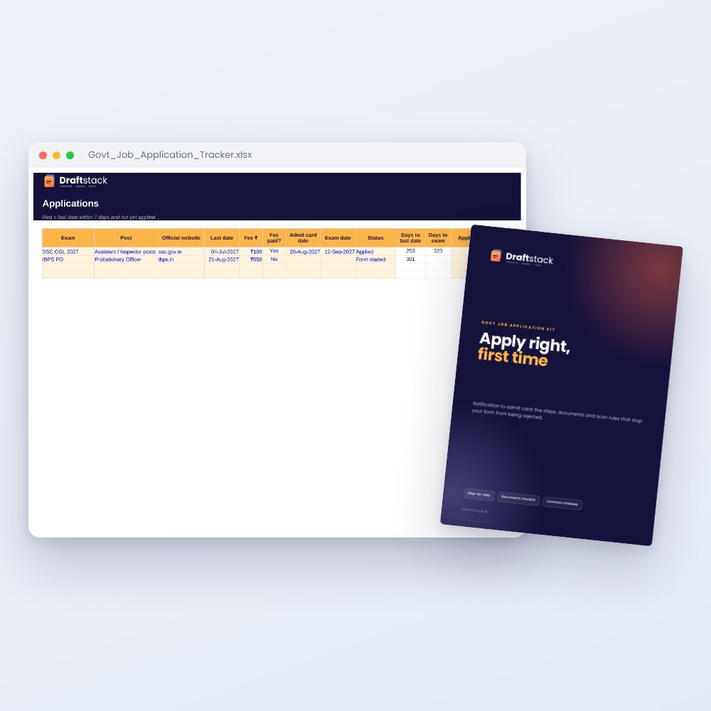 Govt Job Application Kit: Form Tracker (Excel) + Documents Guide – Excel template preview