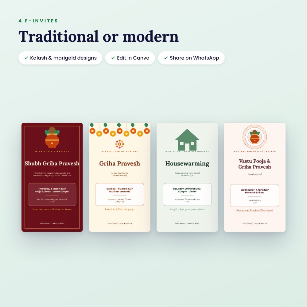 Griha Pravesh Kit: 4 E-Invites + Door Sign, Pooja Checklist & More – preview 3
