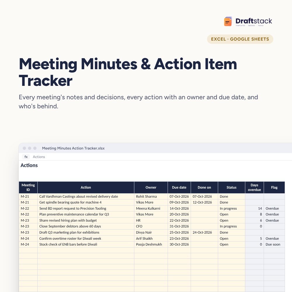 Meeting Minutes & Action Item Tracker (Excel) – Excel template preview