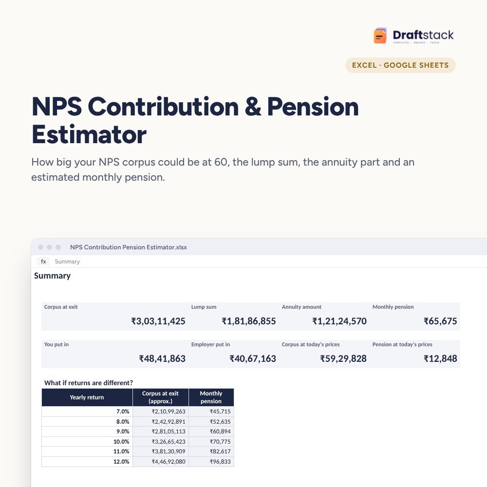 NPS Contribution & Pension Estimator (Excel) – Excel template preview