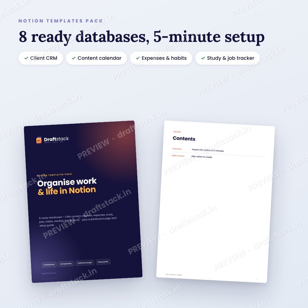 Notion Templates Pack: CRM, Content Calendar, Expenses, Study & More – preview 2