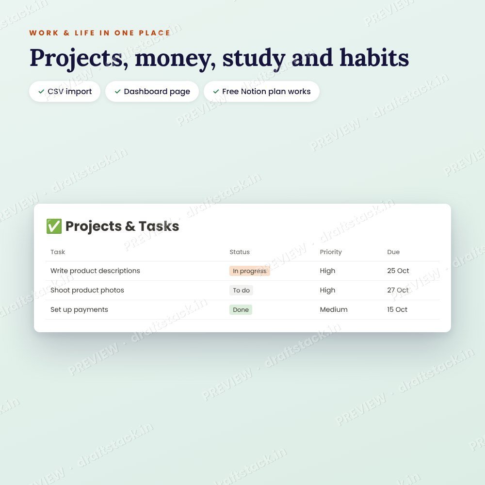 Notion Templates Pack: CRM, Content Calendar, Expenses, Study & More – preview 3