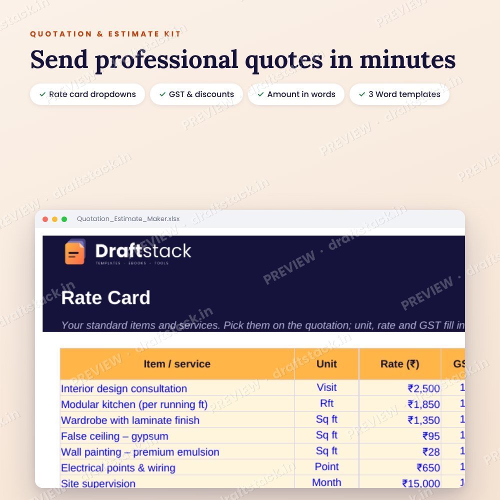 Quotation & Estimate Maker (Excel + 3 Word Templates) – preview 2
