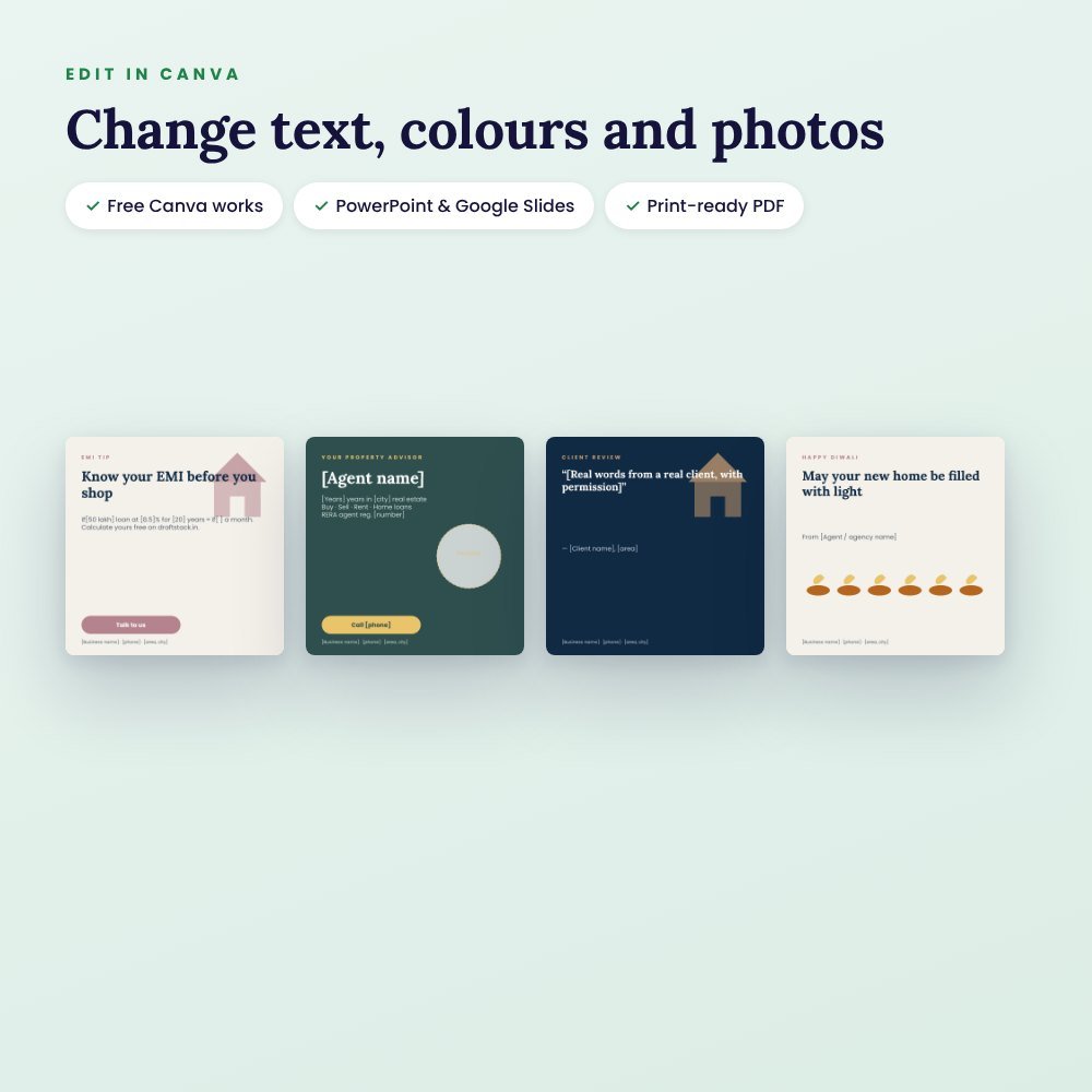 Real Estate Social Media Pack (Canva): 12 Posts for Listings, Site Visits & Tips – preview 3