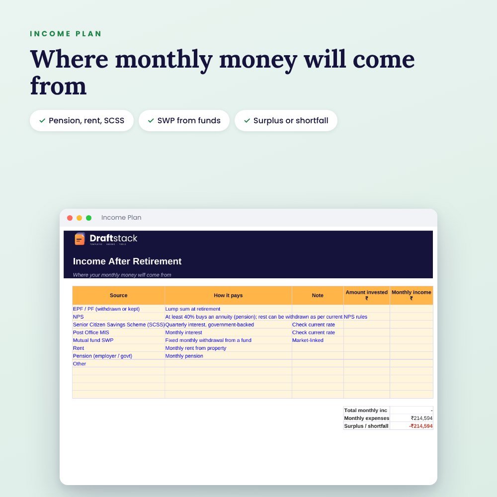 Retirement & Pension Planner (Excel): Fund Needed, Gap & Monthly SIP – preview 3