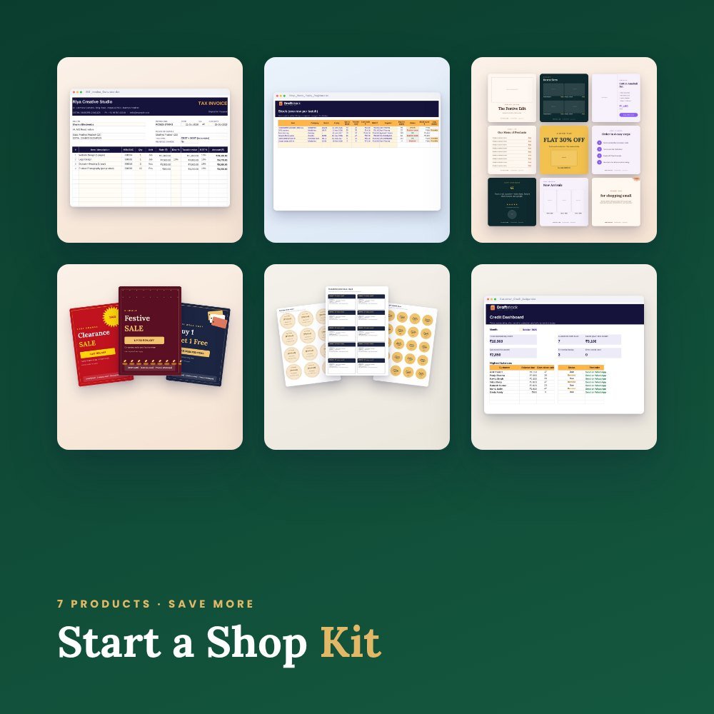 Start a Shop Kit: GST Billing, Stock, Posters, Labels, Catalog & Credit Ledger – bundle preview