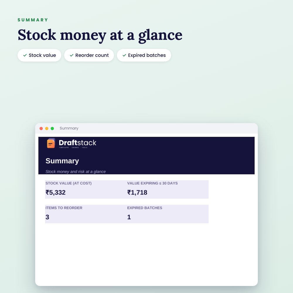 Shop Stock & Expiry Register (Excel): Medical, Grocery & FMCG Shops – preview 3