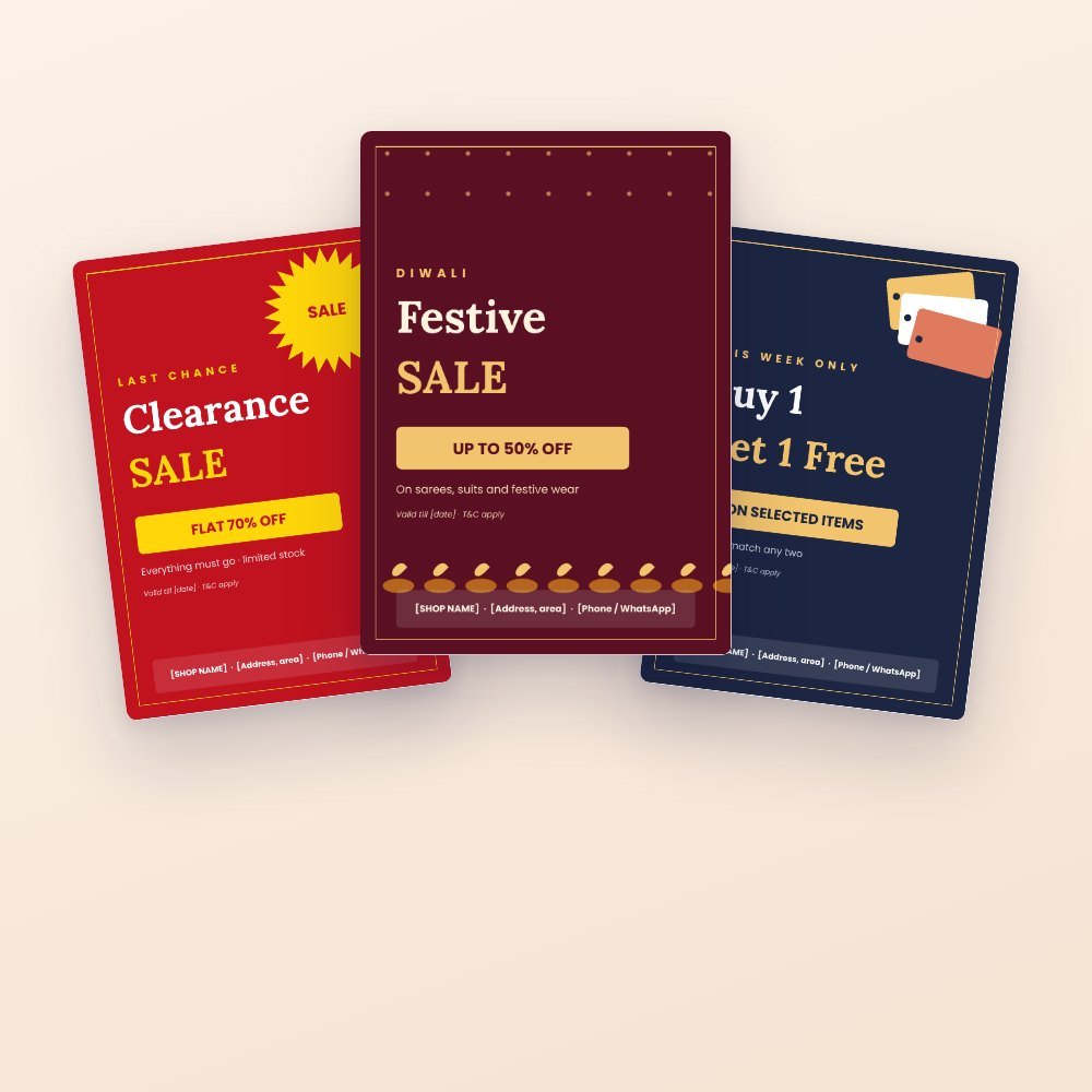 Shop Sale Posters Pack (Canva): 8 A4 Posters + 8 Square Posts – Canva template preview