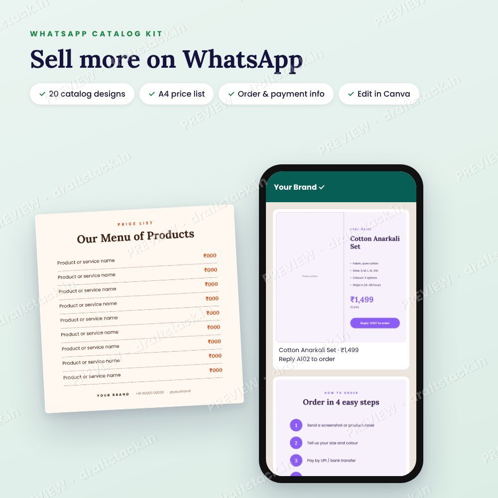 WhatsApp Business Catalog & Price List Kit (22 Canva Designs) – preview 2