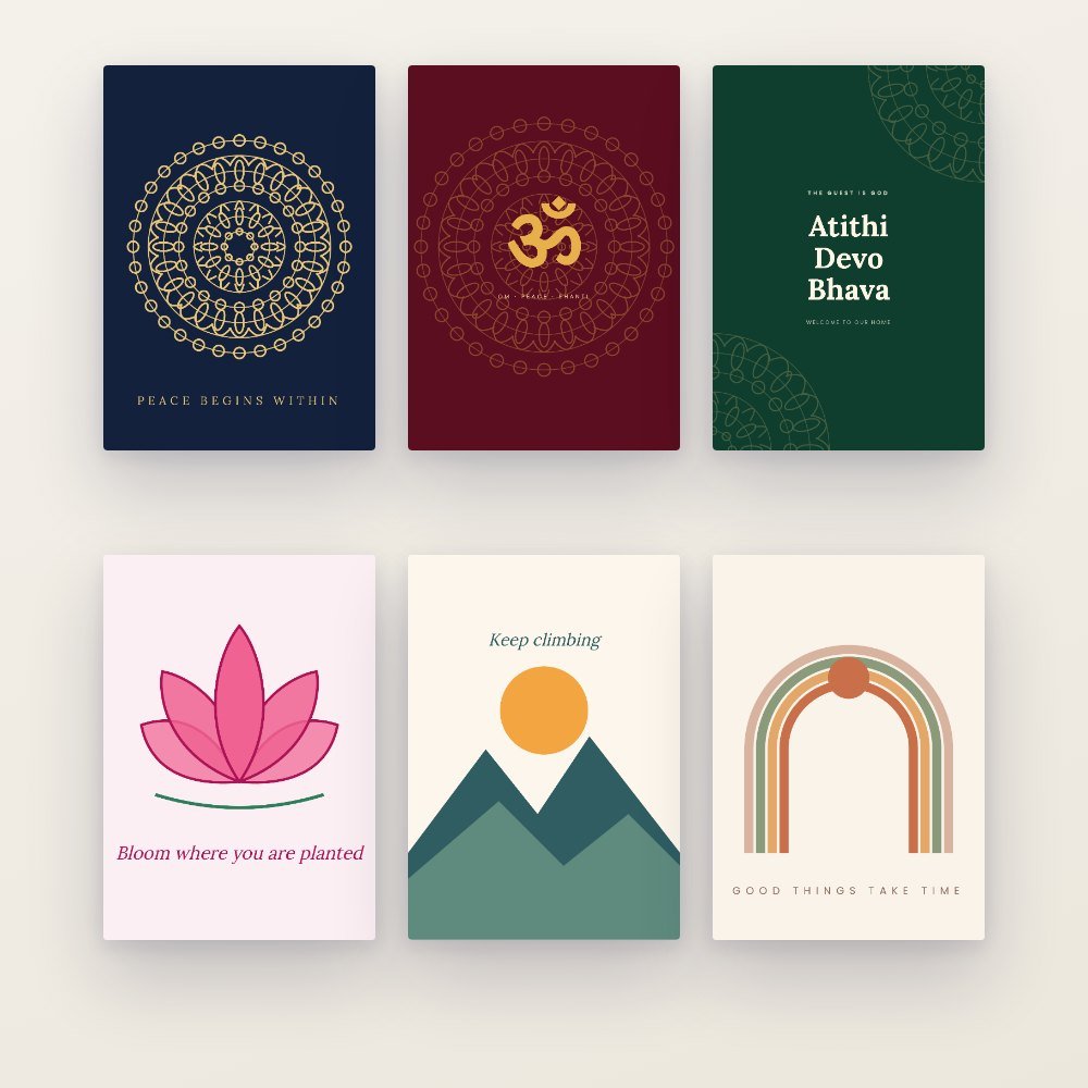 Indian Wall Art Printables: Mandala, Lotus, Om & Quotes (12 Prints) – printable PDF preview